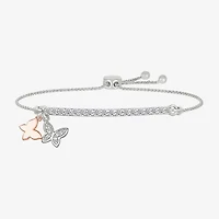 Womens Lab Created White Sapphire 10K Rose Gold Sterling Silver Butterfly Bolo Bracelet