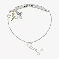 Womens Lab Created White Sapphire 10K Gold Sterling Silver Butterfly Bolo Bracelet