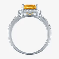 Womens Gemstone Sterling Silver Halo Cushion Cocktail Ring