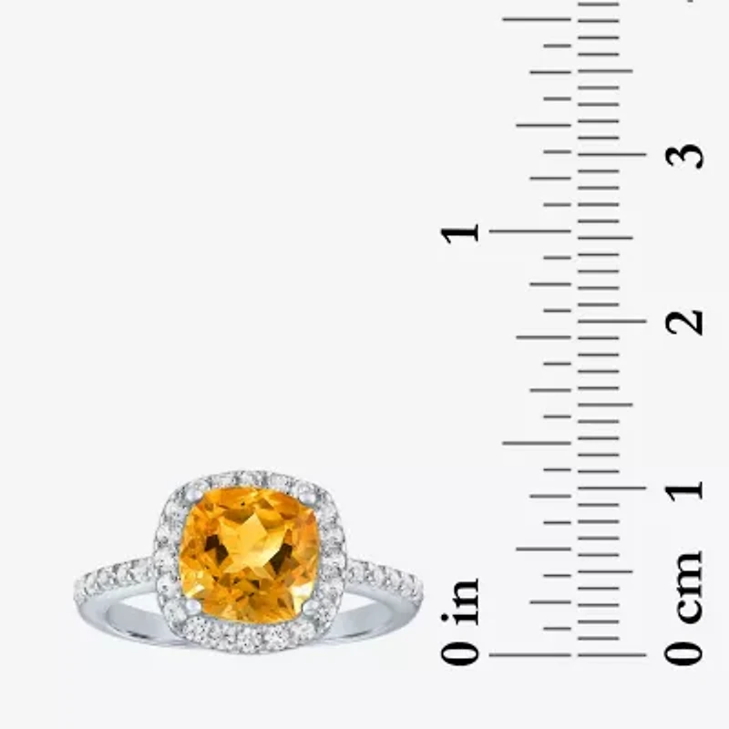 Womens Gemstone Sterling Silver Halo Cushion Cocktail Ring