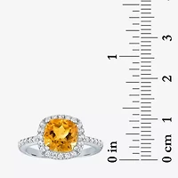 Womens Gemstone Sterling Silver Halo Cushion Cocktail Ring