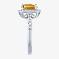 Womens Gemstone Sterling Silver Halo Cushion Cocktail Ring