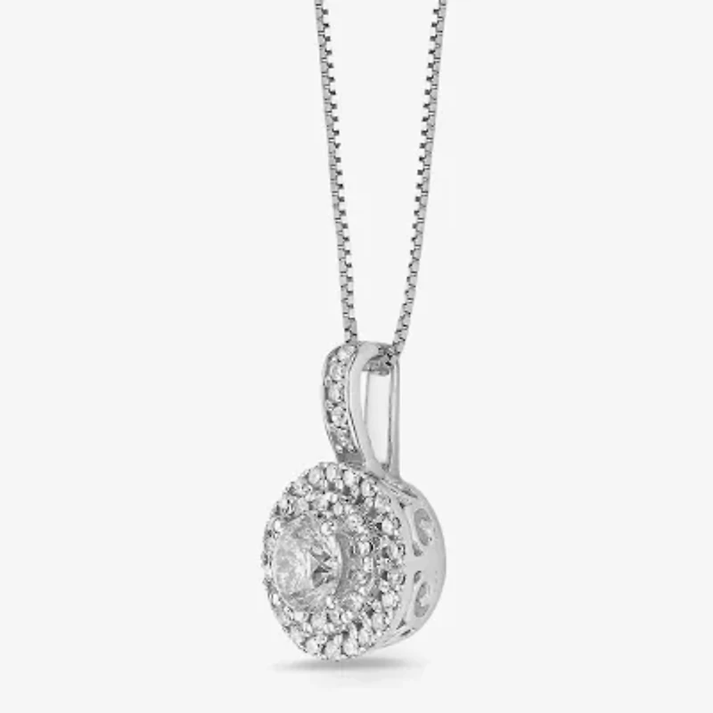 Womens 1/2 CT. T.W. Natural White Diamond 14K White Gold Round 18 Inch Pendant Necklace