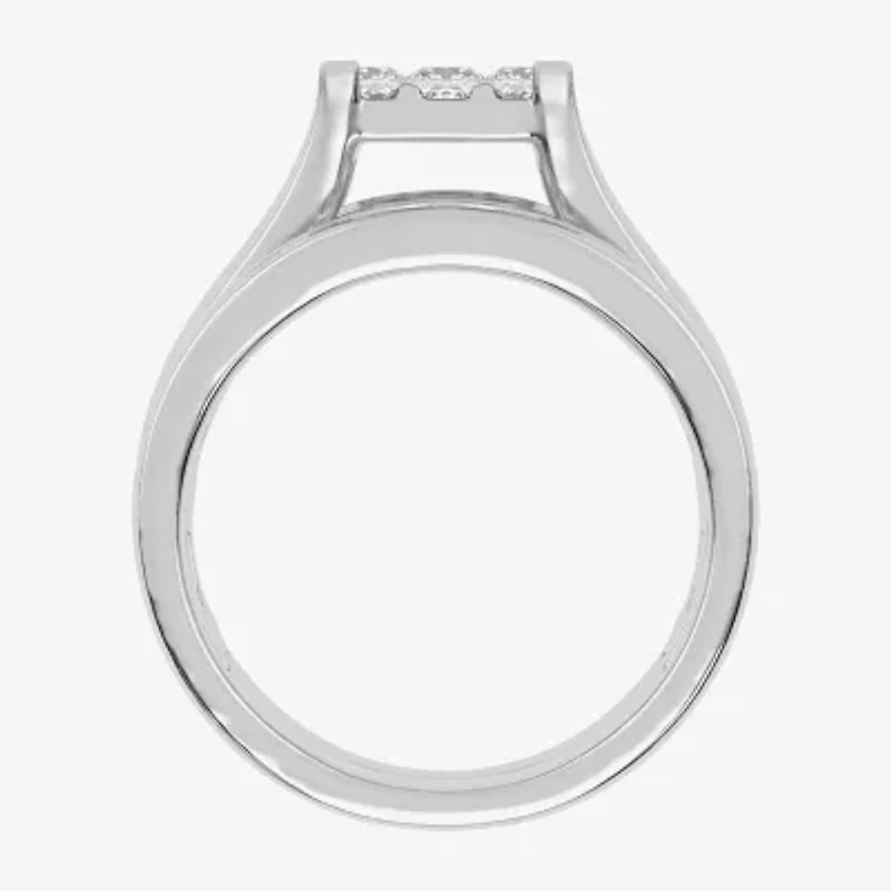 2 CT.T.W. Natural Princess & Round Diamond 10K or 14K White Gold Bridal Ring Set