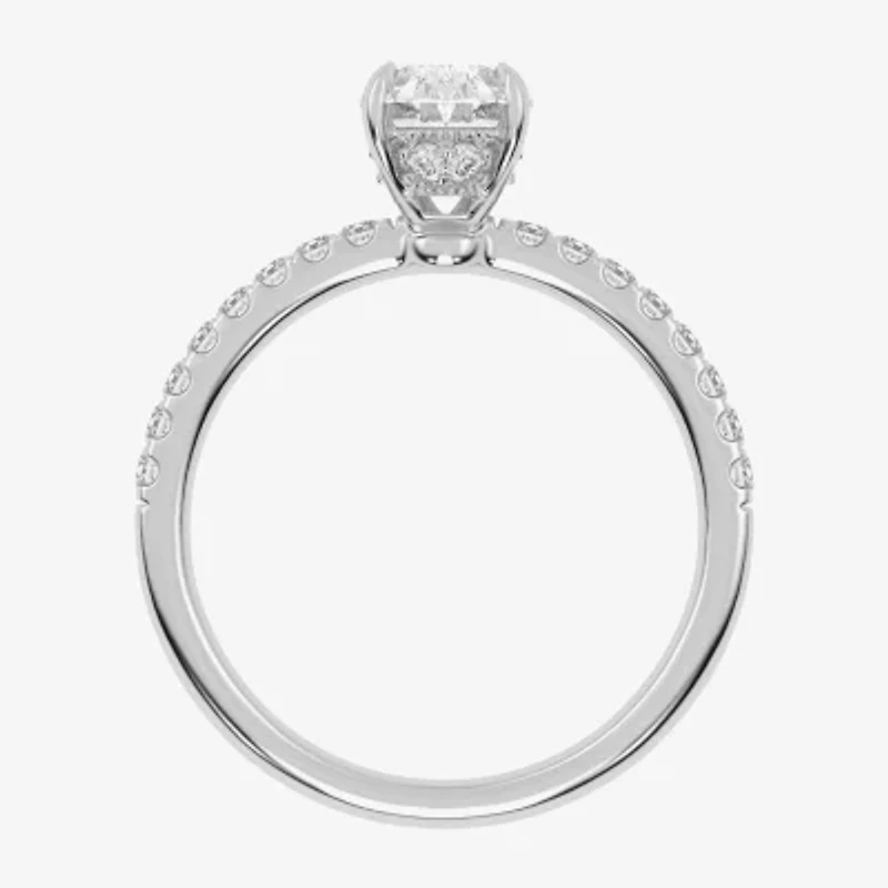 (G-H /  Si1-Si2) Womens 1 CT. T.W. Lab Grown White Diamond 10K Gold Oval Side Stone Engagement Ring