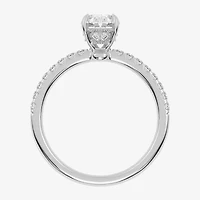 (G-H /  Si1-Si2) Womens 1 CT. T.W. Lab Grown White Diamond 10K Gold Oval Side Stone Engagement Ring