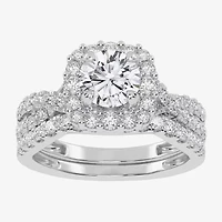 Signature By Modern Bride (G-H / Si1-Si2) Womens Lab Grown White Diamond 10K Gold Round Side Stone Halo Bridal Set