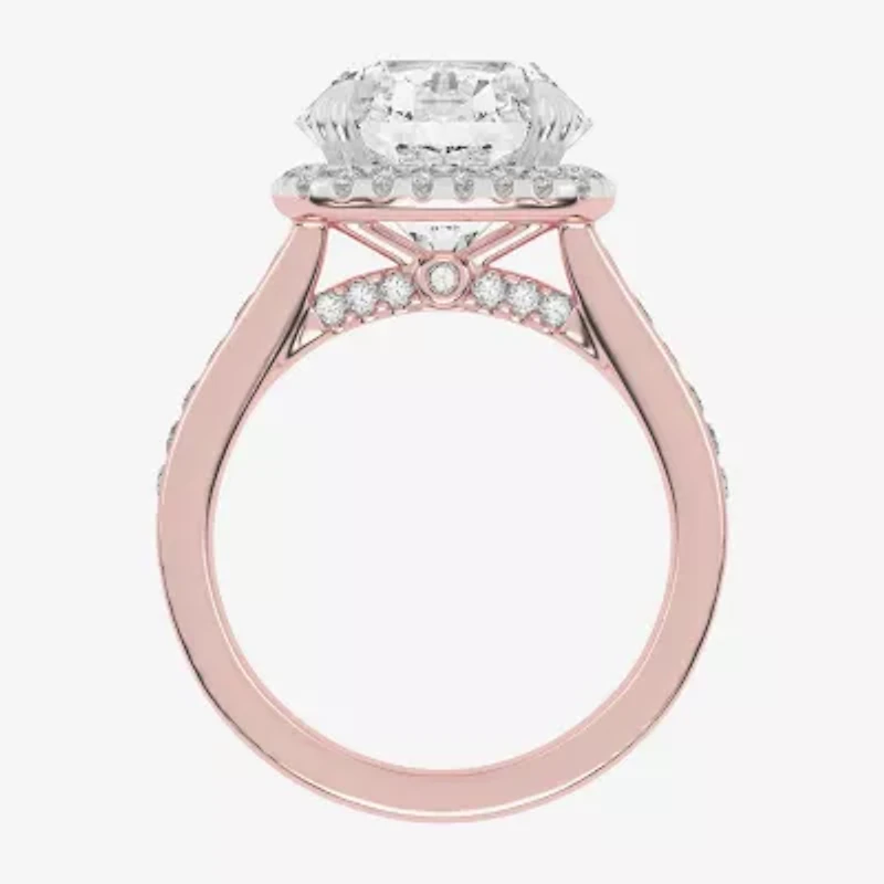 G-H / Vs2-Si1) Womens 3 1/2 CT. T.W Lab Grown White Diamond 14K Gold Side Stone Halo Engagement Ring