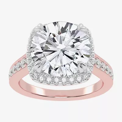 G-H / Vs2-Si1) Womens 3 1/2 CT. T.W Lab Grown White Diamond 14K Gold Side Stone Halo Engagement Ring