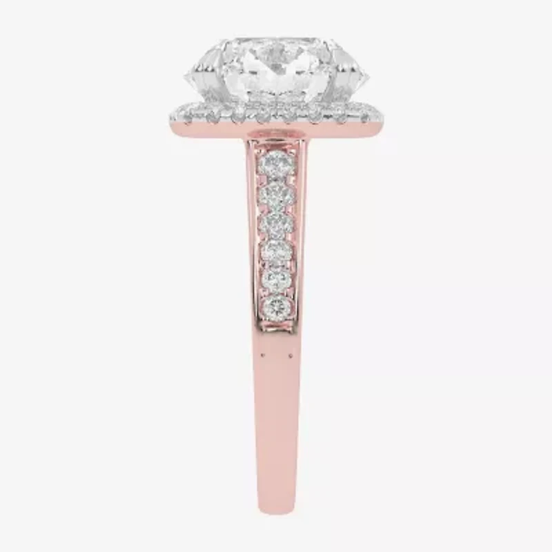 G-H / Vs2-Si1) Womens 3 1/2 CT. T.W Lab Grown White Diamond 14K Gold Side Stone Halo Engagement Ring