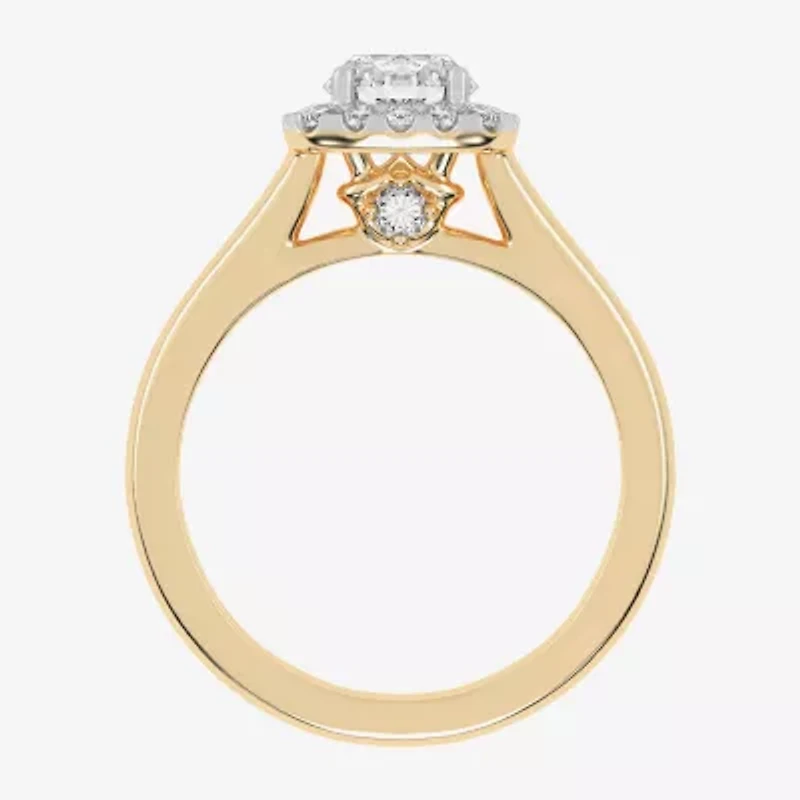 1 CT. T.W. Lab-Grown (G-H / SI1-SI2) Diamond Cushion Halo Engagement Ring 10K Gold