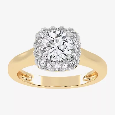 1 CT. T.W. Lab-Grown (G-H / SI1-SI2) Diamond Cushion Halo Engagement Ring 10K Gold