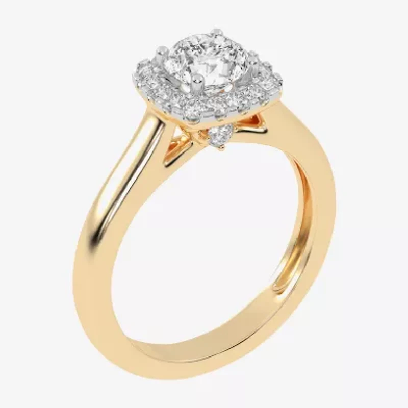 1 CT. T.W. Lab-Grown (G-H / SI1-SI2) Diamond Cushion Halo Engagement Ring 10K Gold