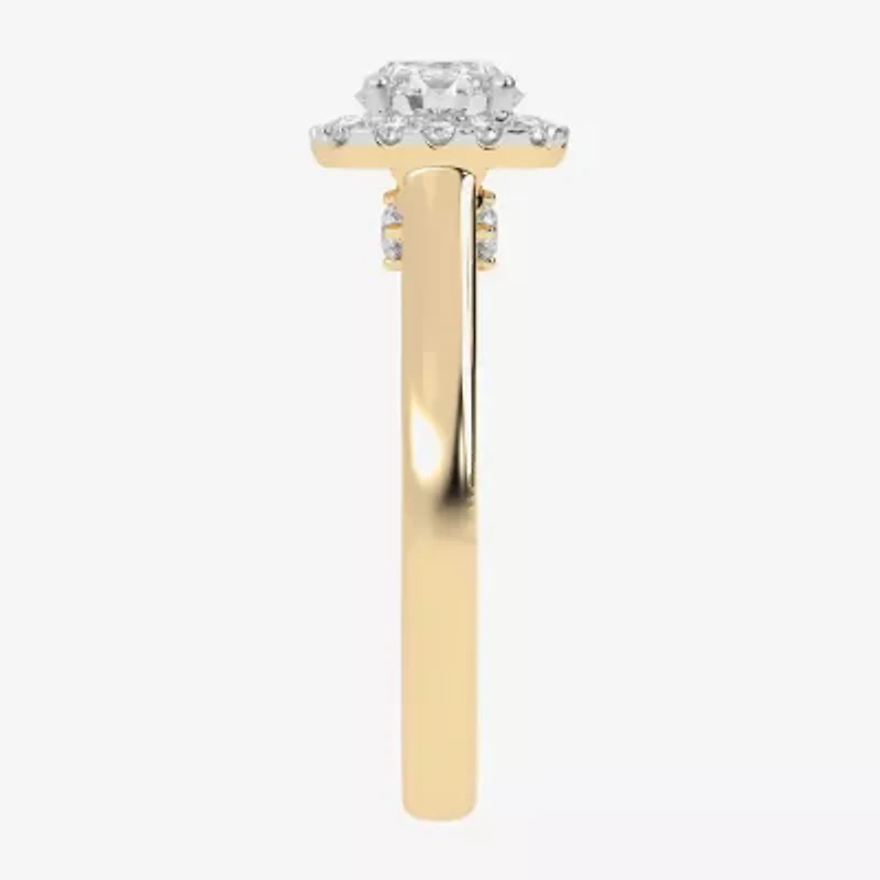 1 CT. T.W. Lab-Grown (G-H / SI1-SI2) Diamond Cushion Halo Engagement Ring 10K Gold