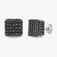 1 3/4 CT. T.W. Natural Black Diamond Sterling Silver 8mm Square Stud Earrings