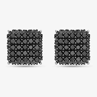 1 3/4 CT. T.W. Natural Black Diamond Sterling Silver 8mm Square Stud Earrings