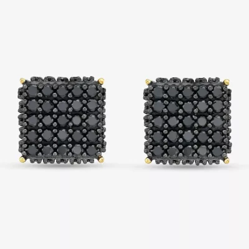 1 3/4 CT. T.W. Natural Black Diamond 14K Gold Over Silver Sterling Silver 8mm Square Stud Earrings