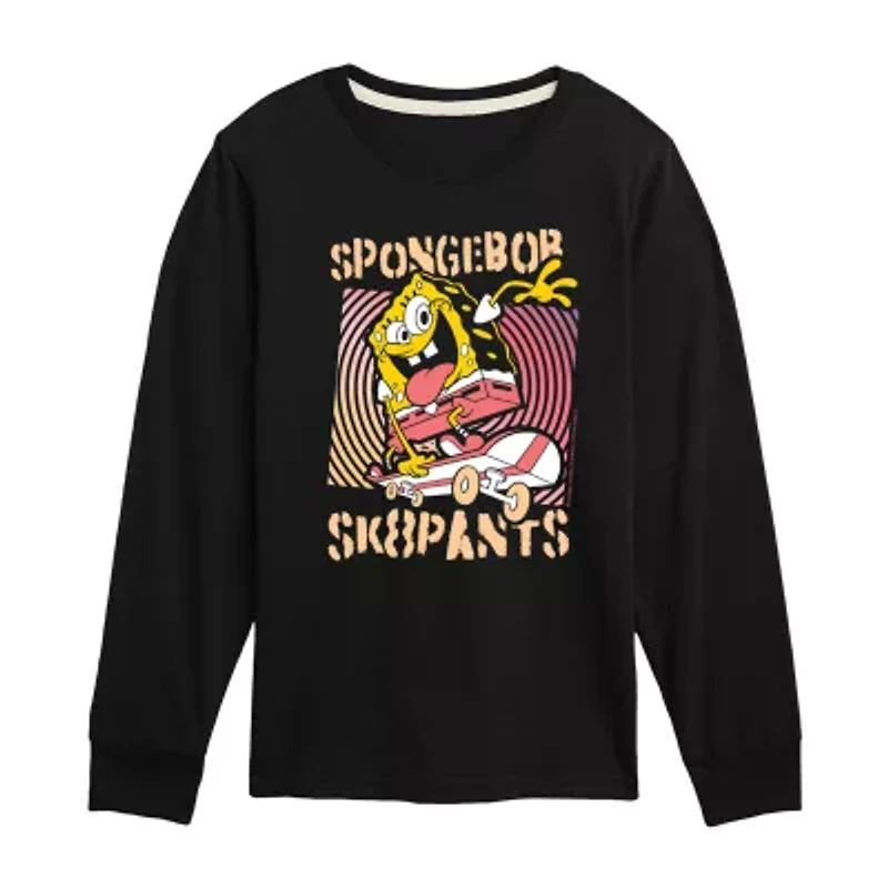 Little & Big Kid Boys Crew Neck Long Sleeve Regular Fit Spongebob Graphic T-Shirt