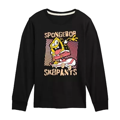 Little & Big Kid Boys Crew Neck Long Sleeve Regular Fit Spongebob Graphic T-Shirt