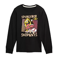 Little & Big Kid Boys Crew Neck Long Sleeve Regular Fit Spongebob Graphic T-Shirt