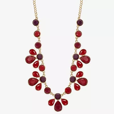 Mixit Gold Tone & Red Womens 17 Inch Collar Necklace