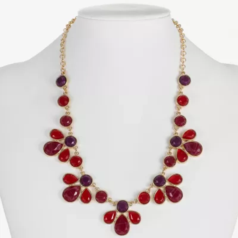 Mixit Gold Tone & Red Womens 17 Inch Collar Necklace
