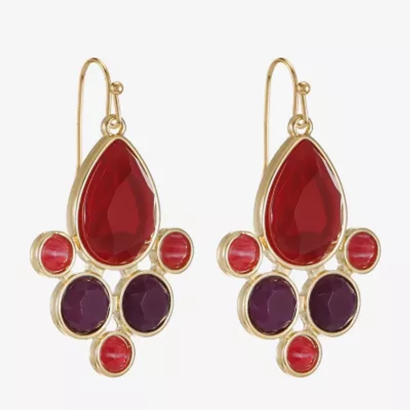 Mixit Gold Tone & Red Womens Chandelier Earrings