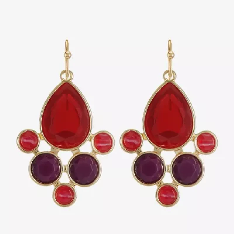 Mixit Gold Tone & Red Womens Chandelier Earrings