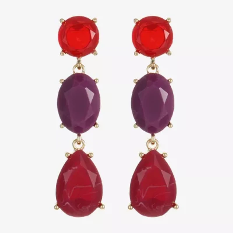 Mixit Gold Tone & Red Womens Hypoallergenic Drop Earrings