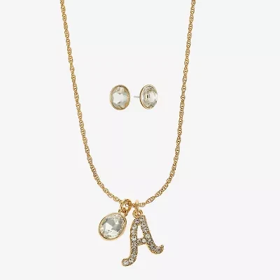 Monet Jewelry Gold Tone Initial Charm Necklace & Stud Earring Womens Glass Oval 2-pc. Set