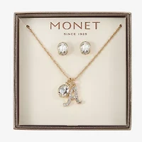 Monet Jewelry Gold Tone Initial Charm Necklace & Stud Earring Womens Glass Oval 2-pc. Set