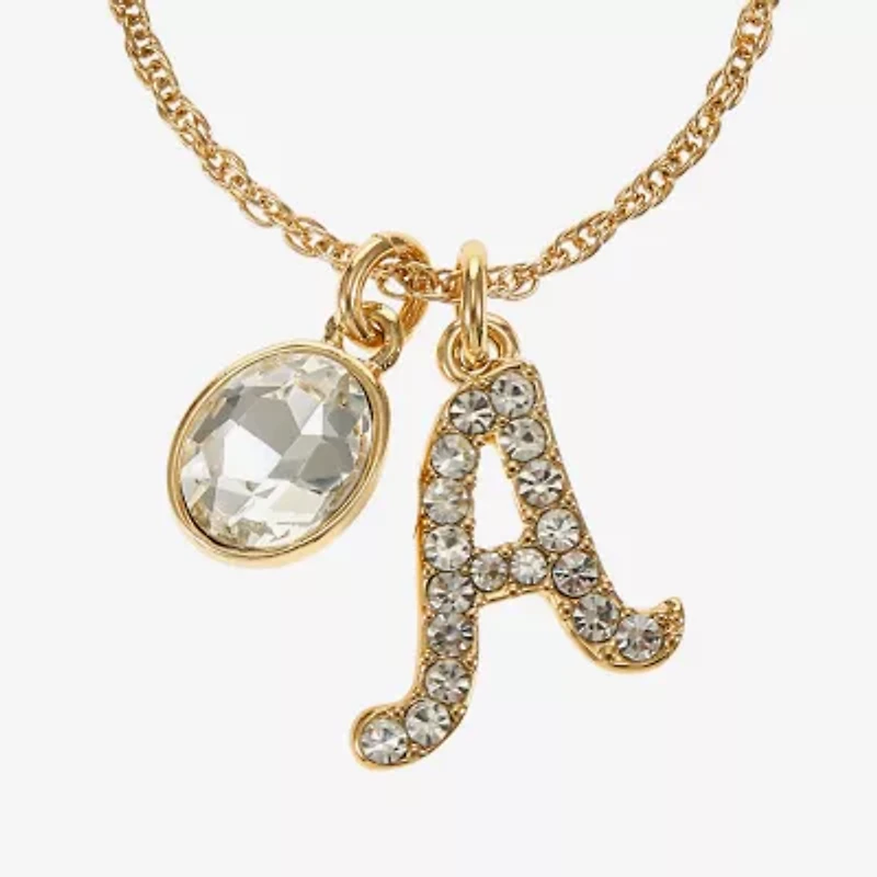 Monet Jewelry Gold Tone Initial Charm Necklace & Stud Earring Womens Glass Oval 2-pc. Set