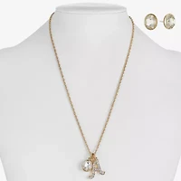 Monet Jewelry Gold Tone Initial Charm Necklace & Stud Earring Womens Glass Oval 2-pc. Set