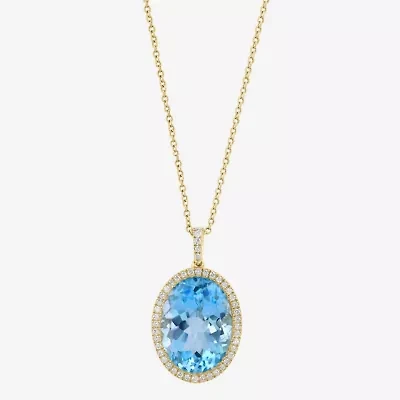 Effy Final Call Womens 1/4 CT. T.W. Genuine Blue Topaz 14K Gold Oval 18 Inch Pendant Necklace