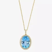Effy Final Call Womens 1/4 CT. T.W. Genuine Blue Topaz 14K Gold Oval 18 Inch Pendant Necklace