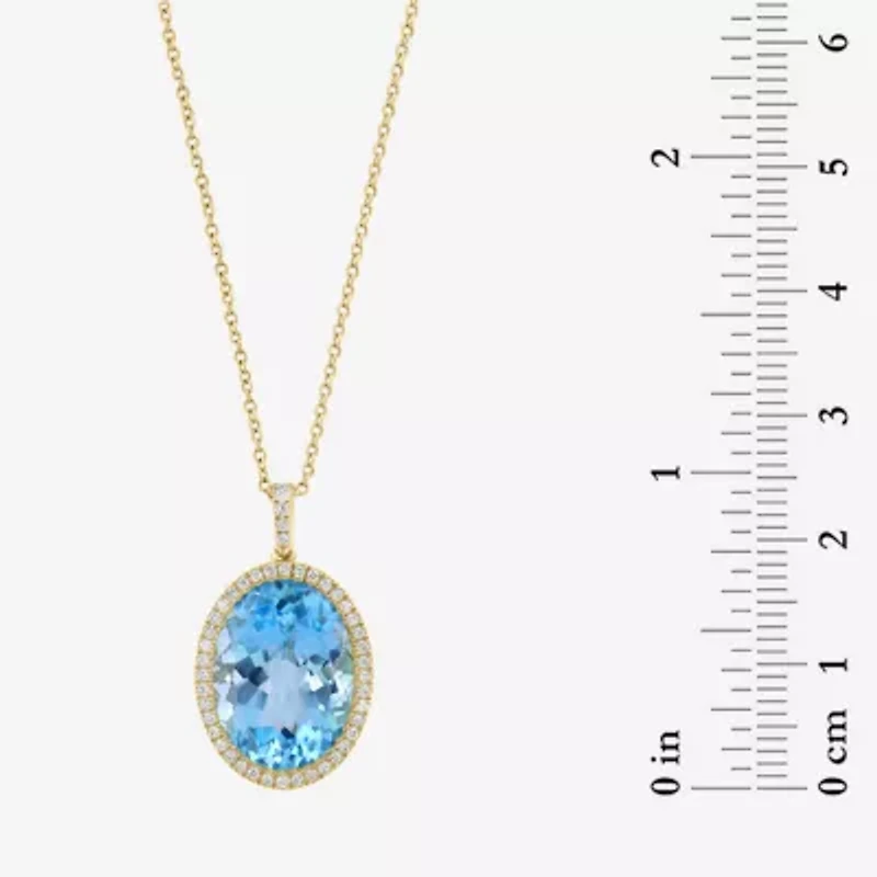 Effy Final Call Womens 1/4 CT. T.W. Genuine Blue Topaz 14K Gold Oval 18 Inch Pendant Necklace