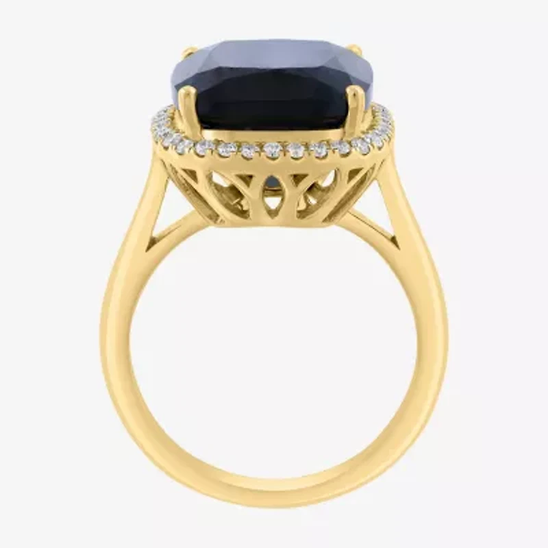 Effy Final Call Womens 1/4 CT. T.W. Genuine Black Onyx 14K Gold Cushion Halo Cocktail Ring