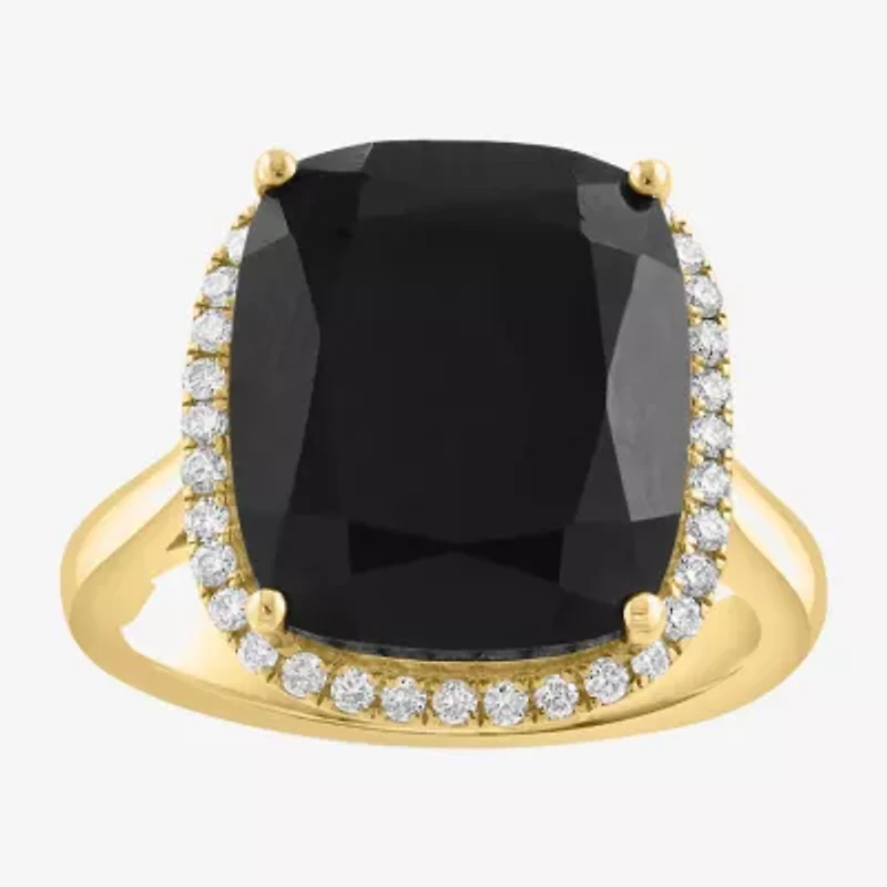Effy Final Call Womens 1/4 CT. T.W. Genuine Black Onyx 14K Gold Cushion Halo Cocktail Ring