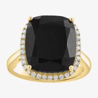 Effy Final Call Womens 1/4 CT. T.W. Genuine Black Onyx 14K Gold Cushion Halo Cocktail Ring