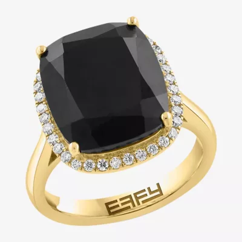 Effy Final Call Womens 1/4 CT. T.W. Genuine Black Onyx 14K Gold Cushion Halo Cocktail Ring