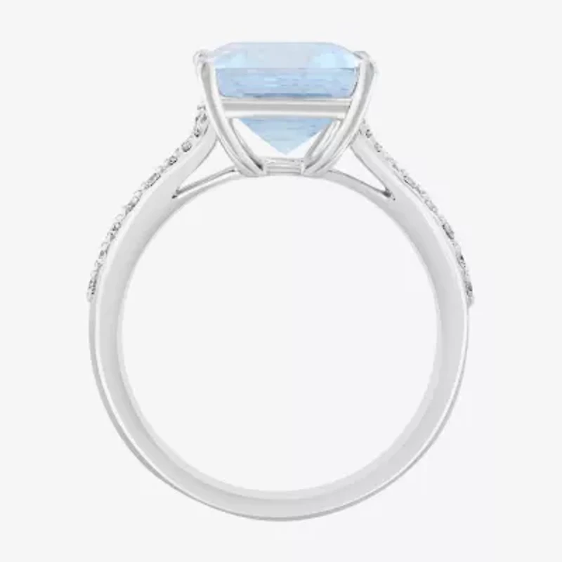 Effy Final Call Womens 1/5 CT. Genuine Blue Aquamarine 14K White Gold Side Stone Cocktail Ring