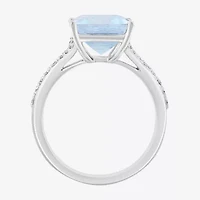 Effy Final Call Womens 1/5 CT. Genuine Blue Aquamarine 14K White Gold Side Stone Cocktail Ring