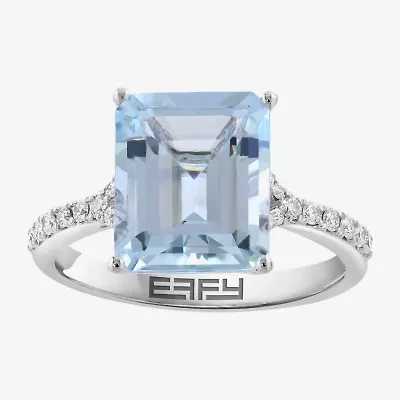 Effy Final Call Womens 1/5 CT. Genuine Blue Aquamarine 14K White Gold Side Stone Cocktail Ring