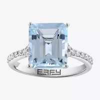 Effy Final Call Womens 1/5 CT. Genuine Blue Aquamarine 14K White Gold Side Stone Cocktail Ring
