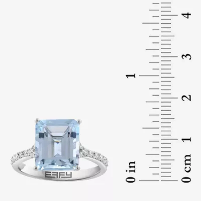 Effy Final Call Womens 1/5 CT. Genuine Blue Aquamarine 14K White Gold Side Stone Cocktail Ring