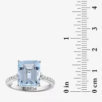 Effy Final Call Womens 1/5 CT. Genuine Blue Aquamarine 14K White Gold Side Stone Cocktail Ring