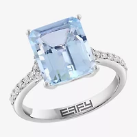 Effy Final Call Womens 1/5 CT. Genuine Blue Aquamarine 14K White Gold Side Stone Cocktail Ring