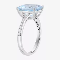 Effy Final Call Womens 1/5 CT. Genuine Blue Aquamarine 14K White Gold Side Stone Cocktail Ring