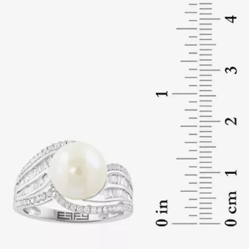 Effy Final Call Womens 1/2 CT. T.W. 10-10.5MM Genuine White Cultured Freshwater Pearl 14K White Gold Round Side Stone Cocktail Ring