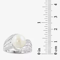 Effy Final Call Womens 1/2 CT. T.W. 10-10.5MM Genuine White Cultured Freshwater Pearl 14K White Gold Round Side Stone Cocktail Ring